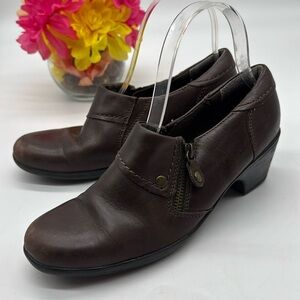 Clarks Bendables Brown Leather Heeled Loafers Szie 8 MCL7048